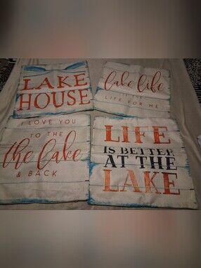 Source Unknown Lake House Decorative Pillow Covers - White, Orange, Blue